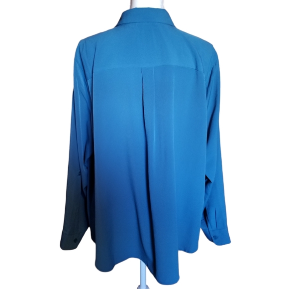Roz & Ali Women's Button Down Blouse Bright Teal Plus Size 2X - Picture 2 of 7